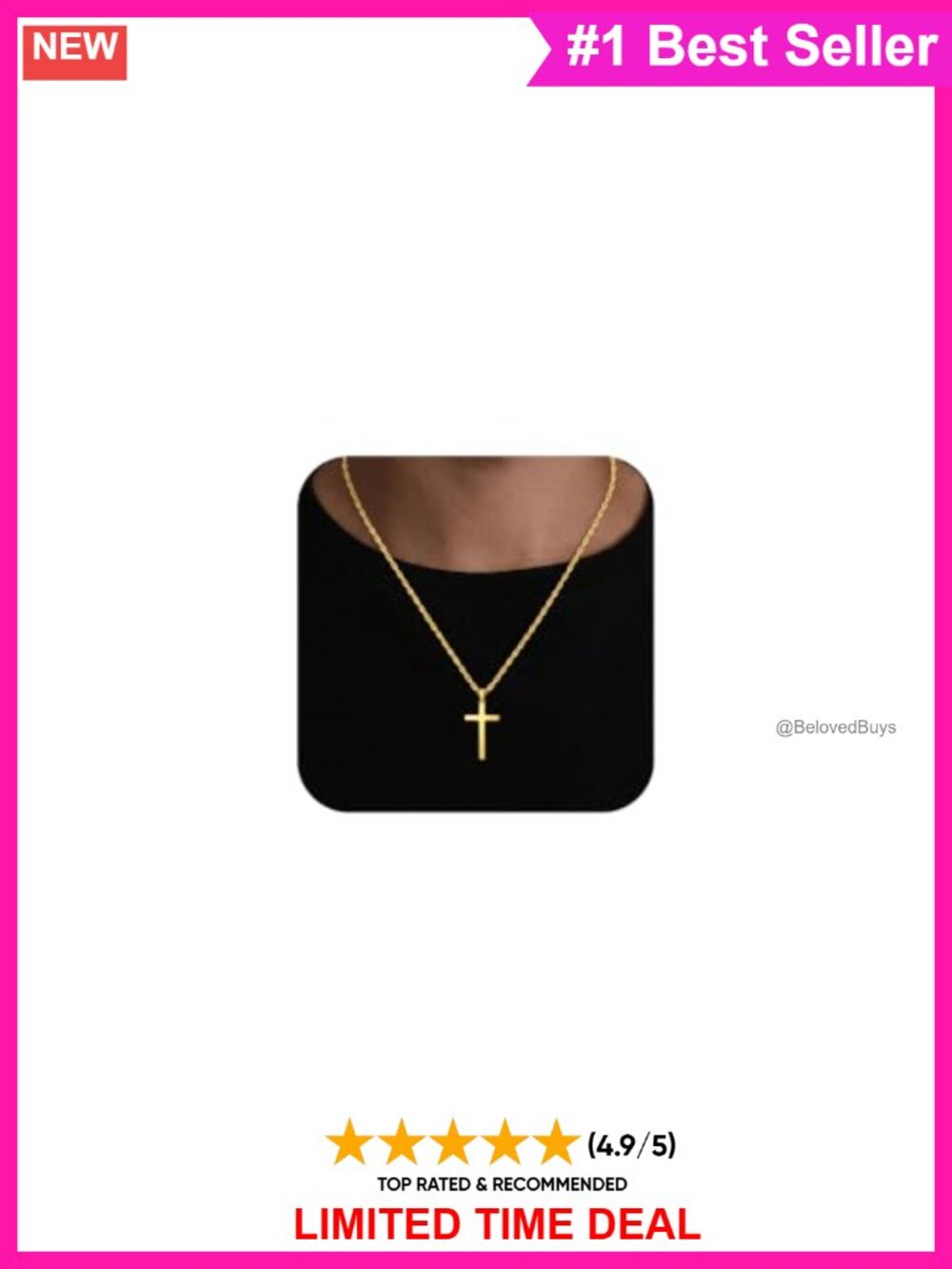 925 Sterling Silver Cross Necklace Men 3MM Rope Chain
